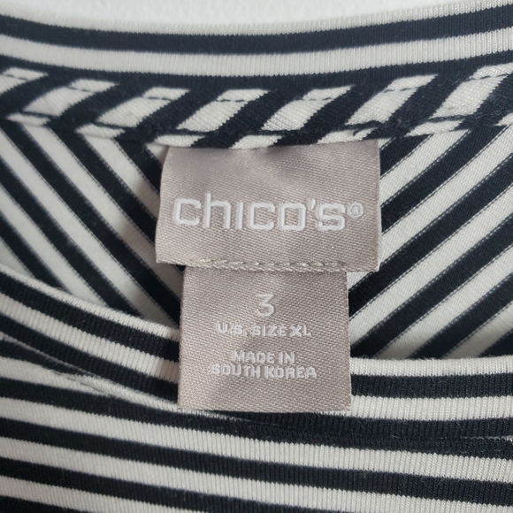 CHICO'S Black White Stripe High Low Knit Top Scoop Neck Sz 3 XL - Picture 5 of 6